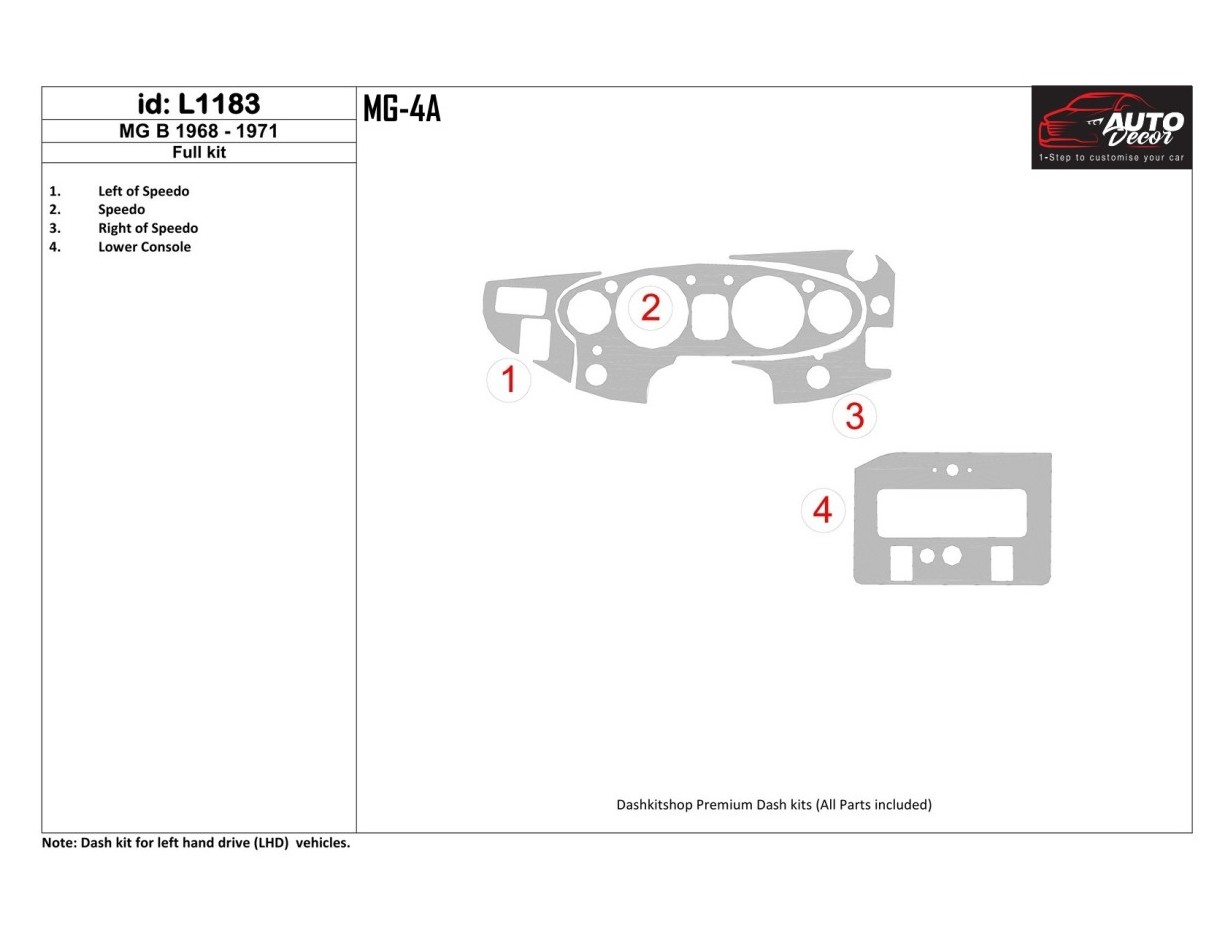 MG B 1968-1971 Full Set BD Interieur Dashboard Bekleding Volhouder