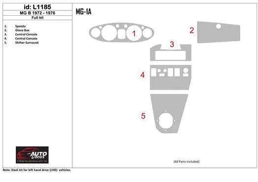 MG B 1972-1976 Full Set Interior BD Dash Trim Kit