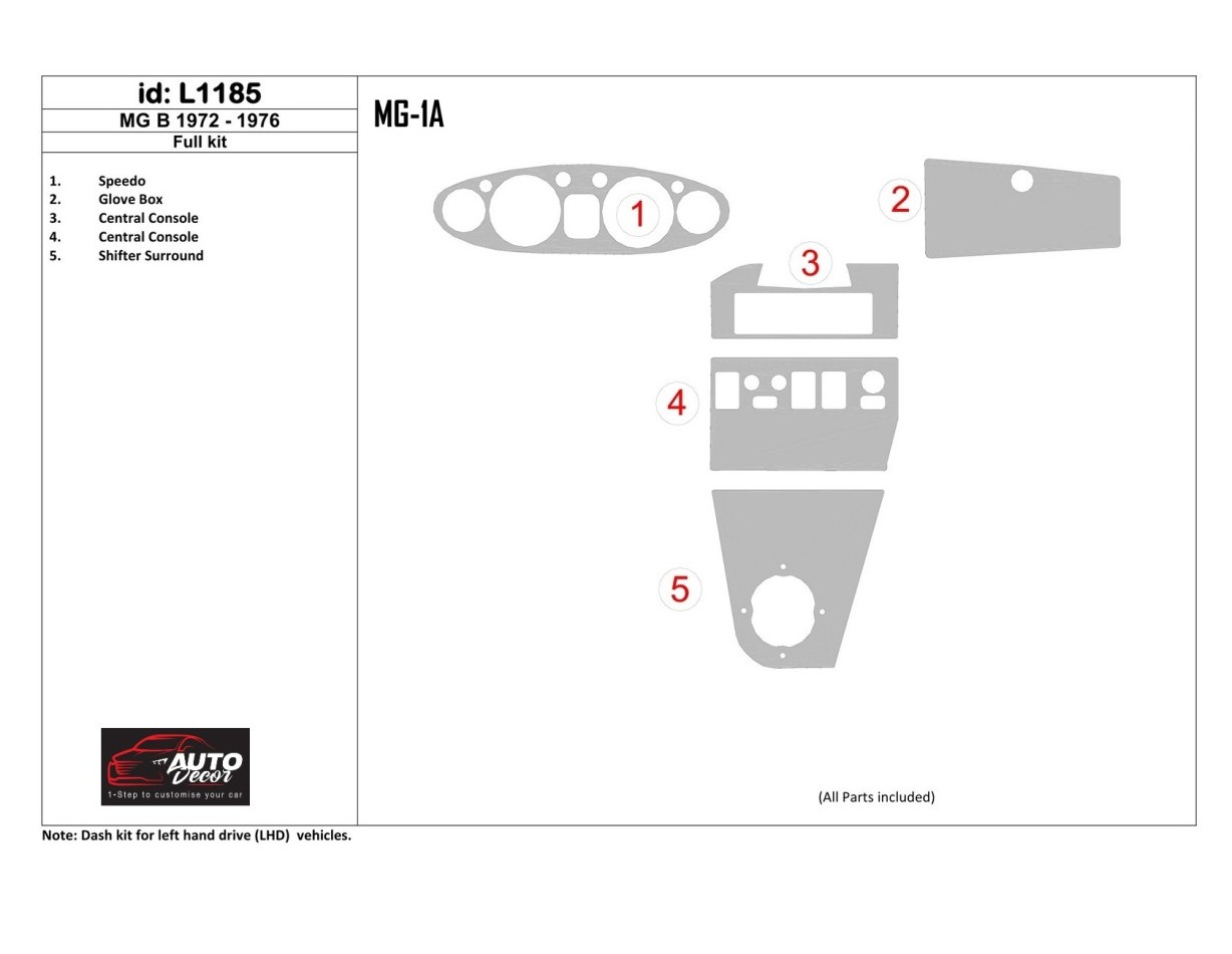 MG B 1972-1976 Full Set Interior BD Dash Trim Kit