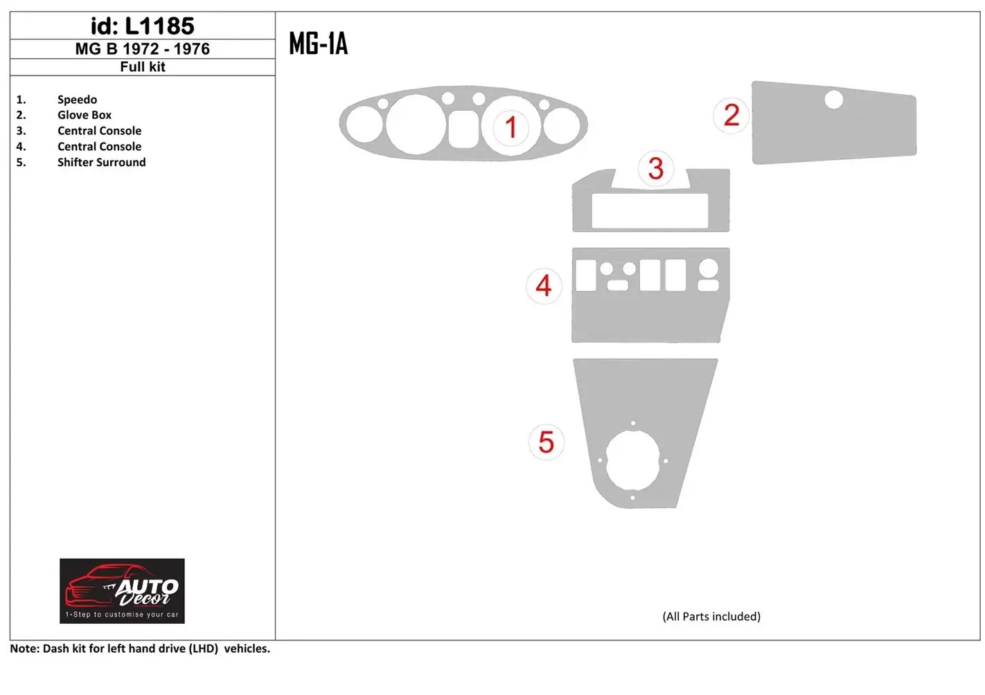 MG B 1972-1976 Full Set Interior BD Dash Trim Kit