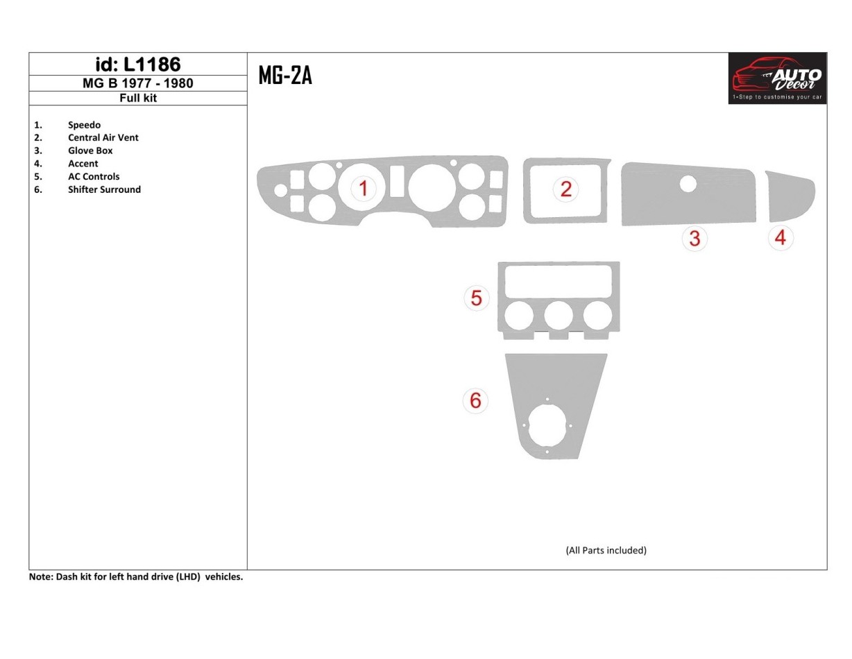 MG B 1977-1980 Full Set BD Interieur Dashboard Bekleding Volhouder