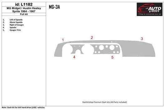 MG Midget/Austin Healey Sprite 1964-1967 Full Set Interior BD Dash Trim Kit