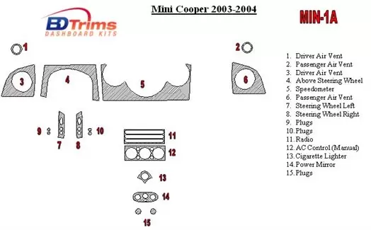 Mini Cooper 2003-2004 Full Set BD Interieur Dashboard Bekleding Volhouder