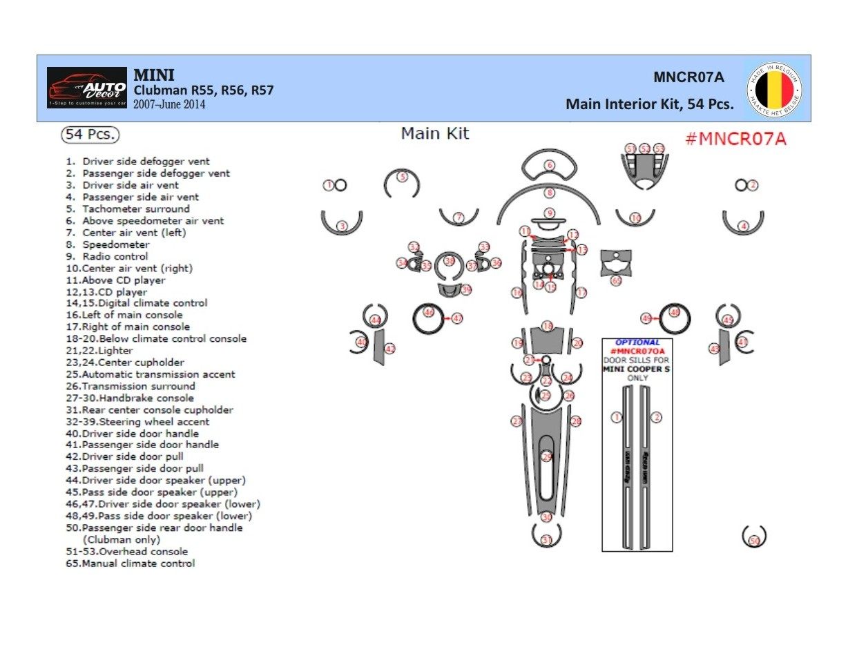 Mini Cooper Clubman R55 R56 R57 2007-2014 Mittelkonsole Armaturendekor Cockpit Dekor 57-Teilige - 1- Cockpit Dekor Innenraum