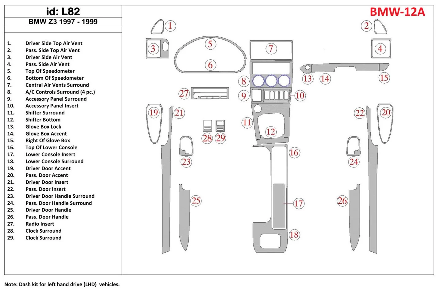 BMW Z3 1997-1999 Full Set Interior BD Dash Trim Kit