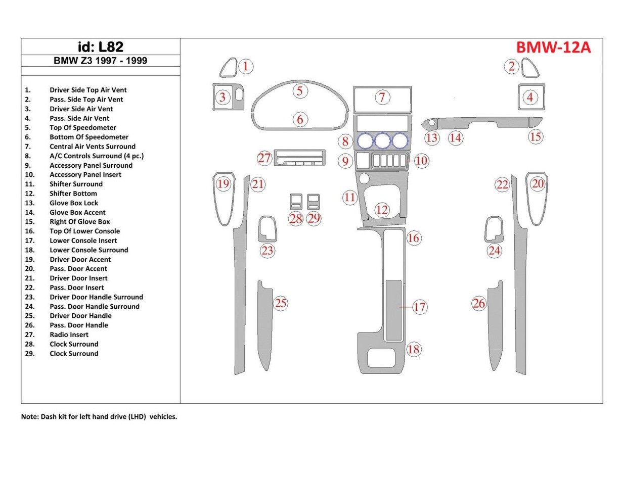 BMW Z3 1997-1999 Voll Satz BD innenausstattung armaturendekor cockpit dekor - 1- Cockpit Dekor Innenraum
