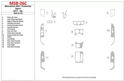 Mitsubishi ASX 2011-UP additional kit fits OEM BD Interieur Dashboard Bekleding Volhouder