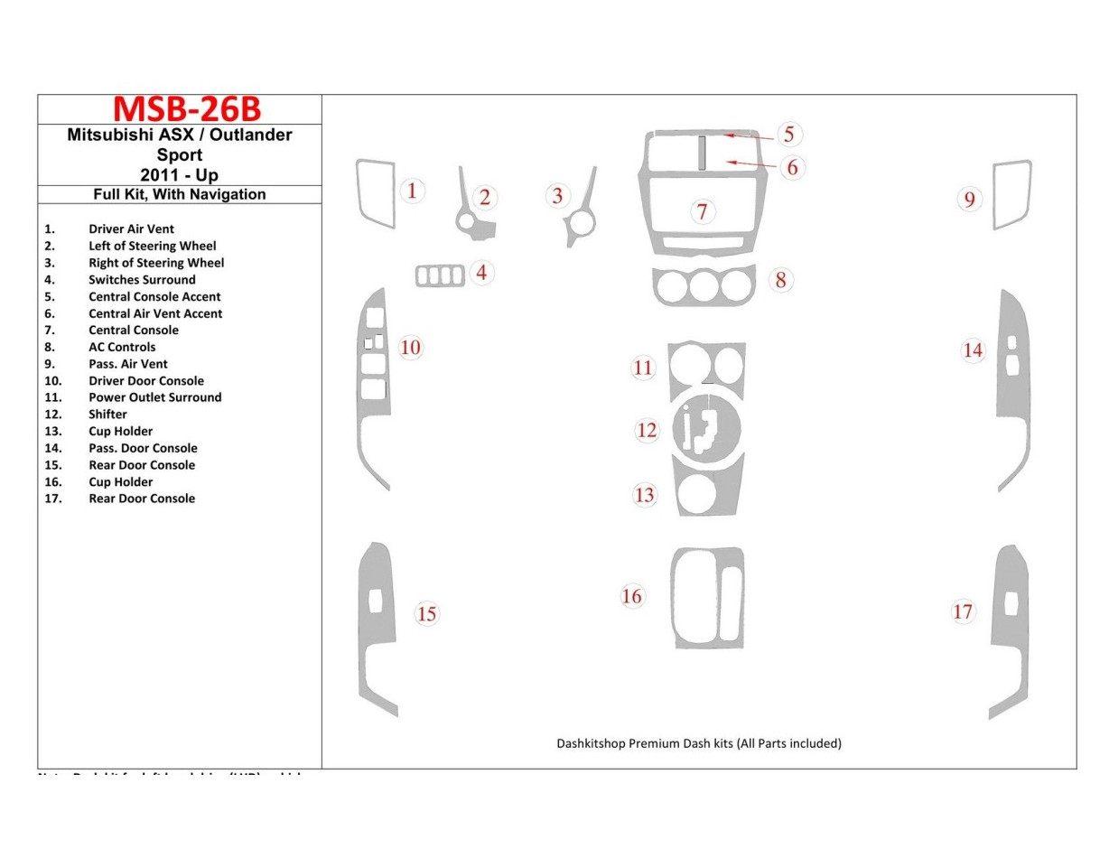 Mitsubishi ASX 2011-UP Full Set, With NAVI Decor de carlinga su interior