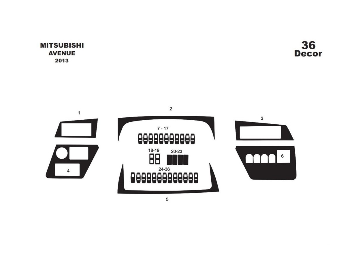 Mitsubishi Aveneu 01.2013 3M 3D Interior Dashboard Trim Kit Dash Trim Dekor 36-Parts