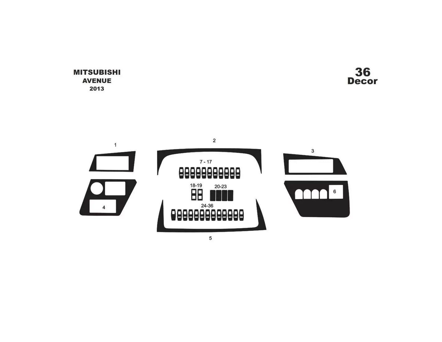 Mitsubishi Aveneu 01.2013 3M 3D Interior Dashboard Trim Kit Dash Trim Dekor 36-Parts