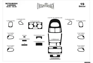 MitsubishiCarisma 08.95 - 06.99 3D Inleg dashboard Interieurset aansluitend en pasgemaakt op he 19 -Teile