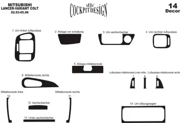 Mitsubishi Colt-Lancer IV 02.92-02.96 3M 3D Interior Dashboard Trim Kit Dash Trim Dekor 14-Parts