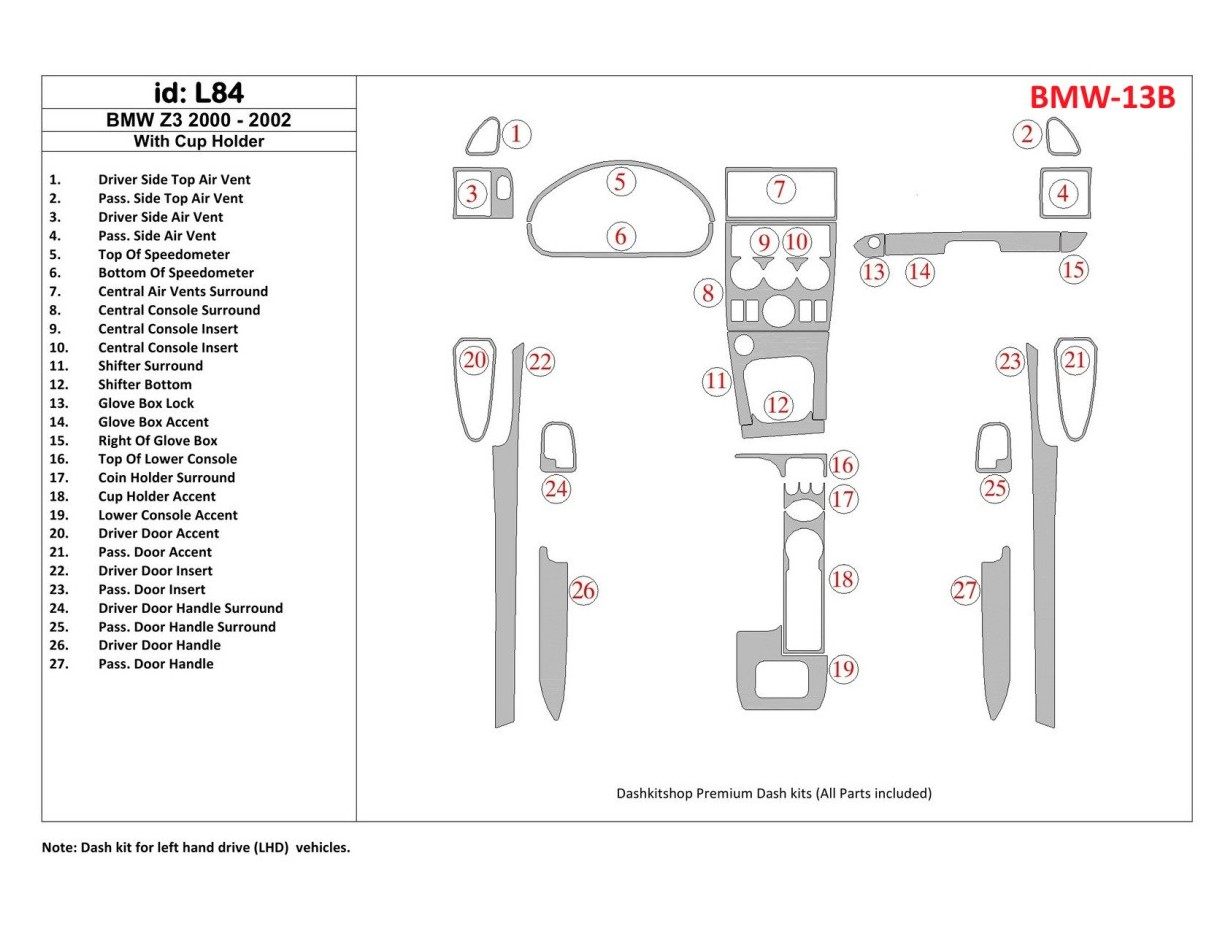BMW Z3 2000-2003 With glass-holder Interior BD Dash Trim Kit