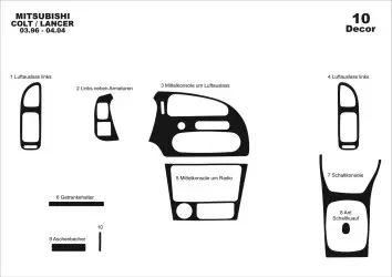 Mitsubishi Colt-Lancer V 03.96-04.04 3M 3D Interior Dashboard Trim Kit Dash Trim Dekor 10-Parts