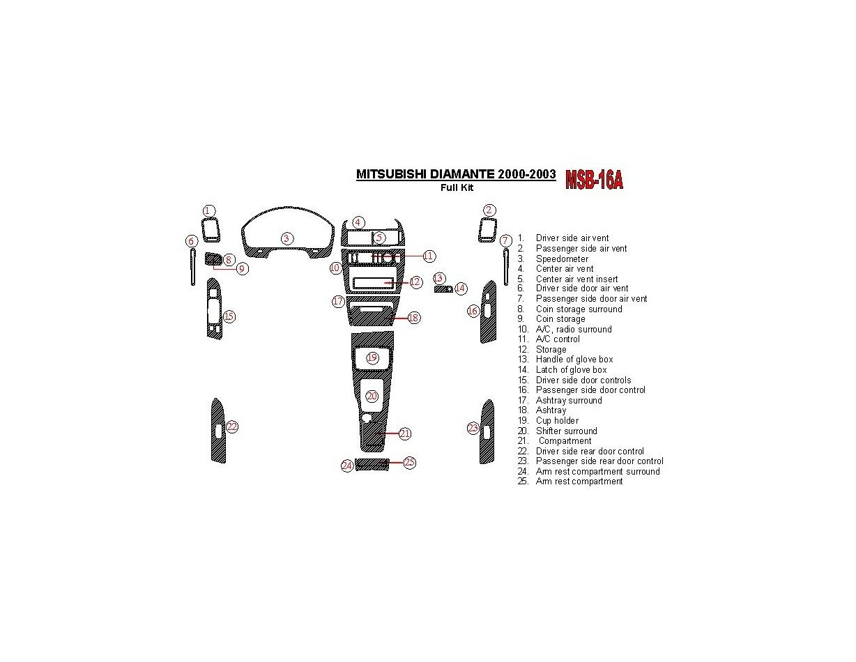 Mitsubishi Diamante 2000-2003 Ensemble Complet BD Kit la décoration du tableau de bord - 1 - habillage decor de tableau de bord