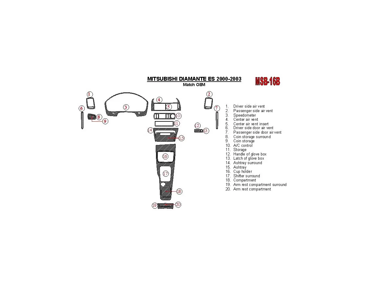 Mitsubishi Diamante 2000-2003 OEM Compliance (Except LS) BD Kit la décoration du tableau de bord - 1 - habillage decor de tablea