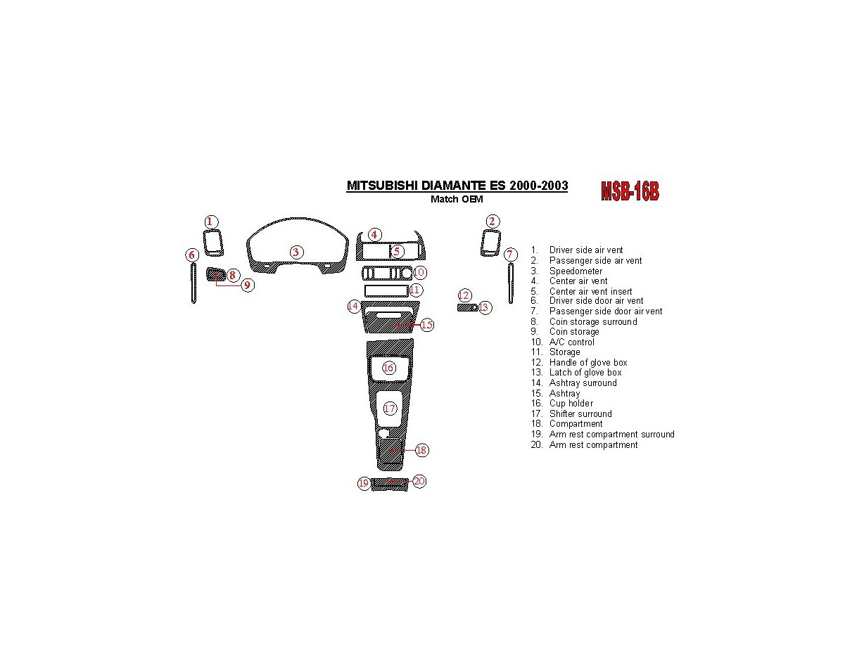 Mitsubishi Diamante 2000-2003 OEM Compliance (Except LS) Decor de carlinga su interior
