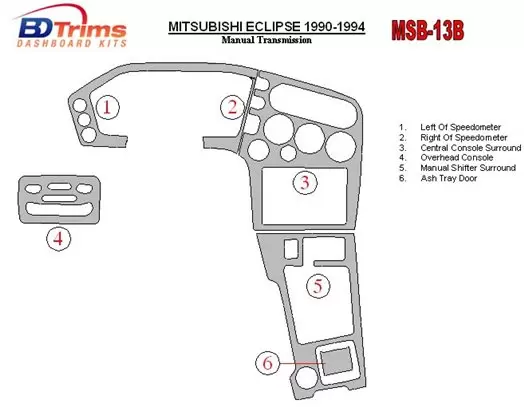 Mitsubishi Eclipse 1990-1994 Manual Gear Box Decor de carlinga su interior