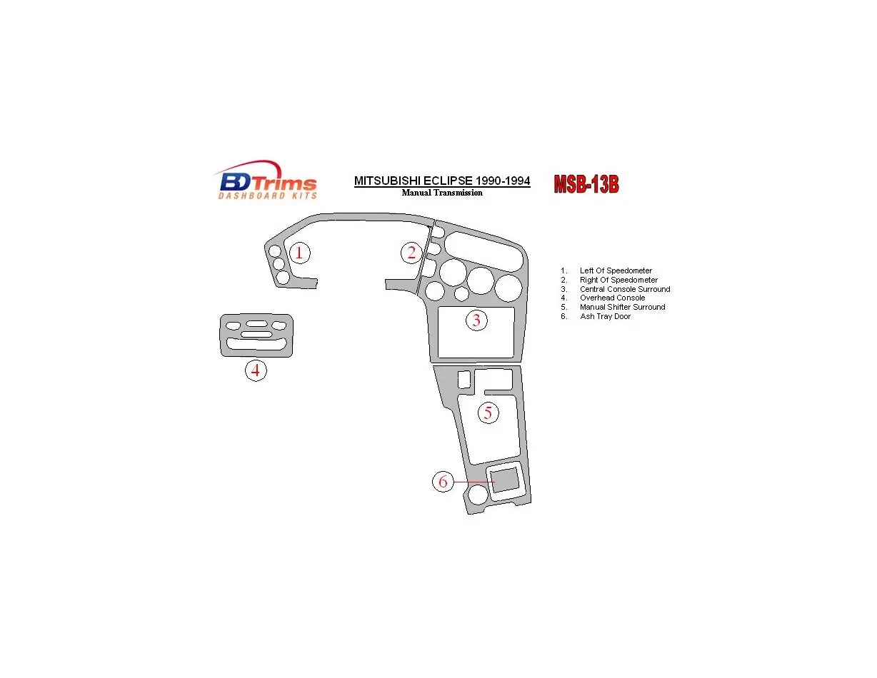 Mitsubishi Eclipse 1990-1994 Manual Gear Box BD Interieur Dashboard Bekleding Volhouder