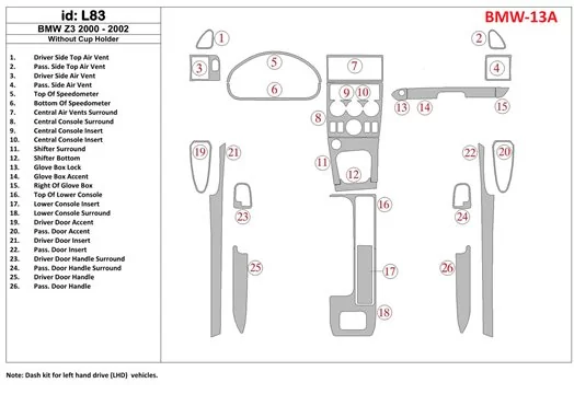 BMW Z3 2000-2003 Without glass-holder Interior BD Dash Trim Kit