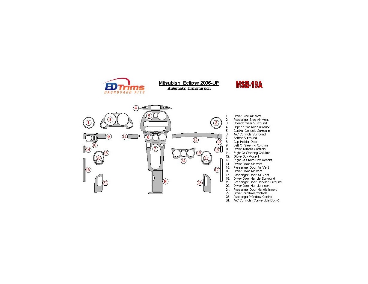 Mitsubishi Eclipse 2006-UP Automatic Gear BD Interieur Dashboard Bekleding Volhouder