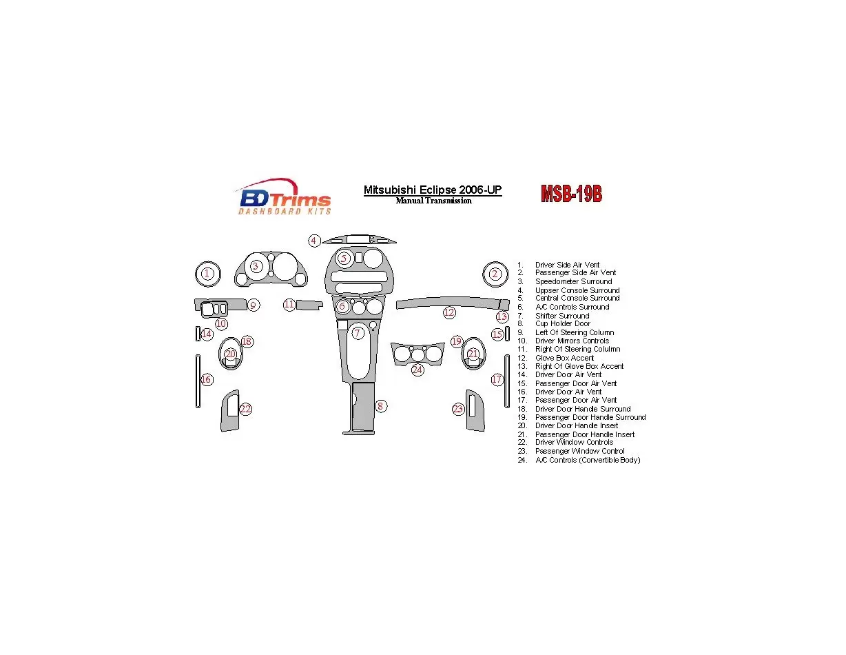 Mitsubishi Eclipse 2006-UP Manual Gear Box BD Interieur Dashboard Bekleding Volhouder