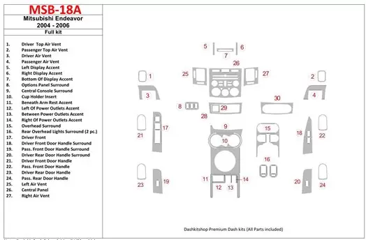 Mitsubishi Endeavor 2004-2006 Full Set Interior BD Dash Trim Kit