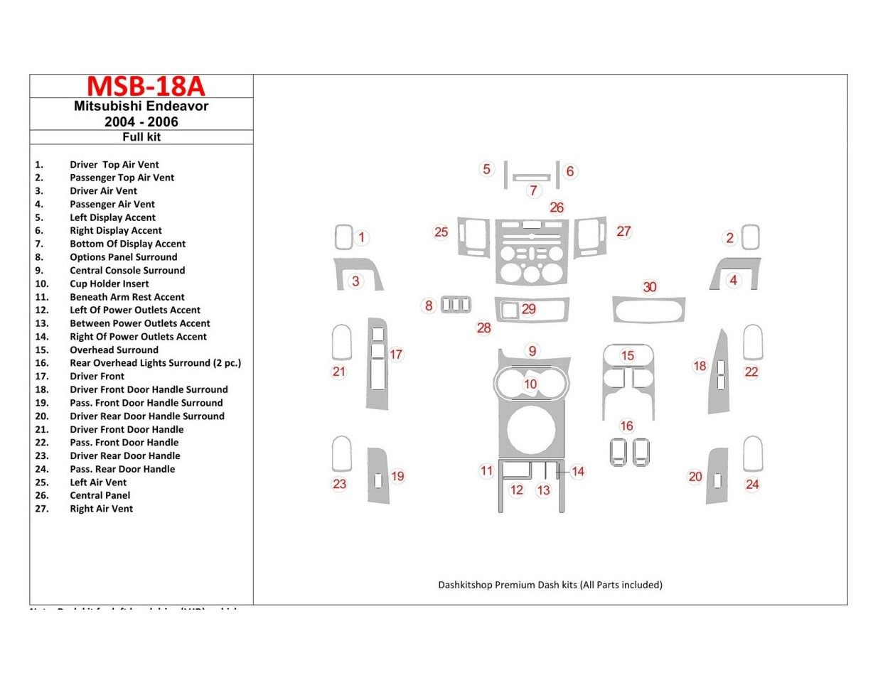 Mitsubishi Endeavor 2004-2006 Full Set Decor de carlinga su interior