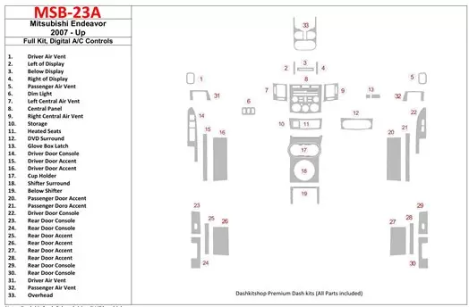 Mitsubishi Endeavor 2007-UP Full Set, Automatic AC Interior BD Dash Trim Kit