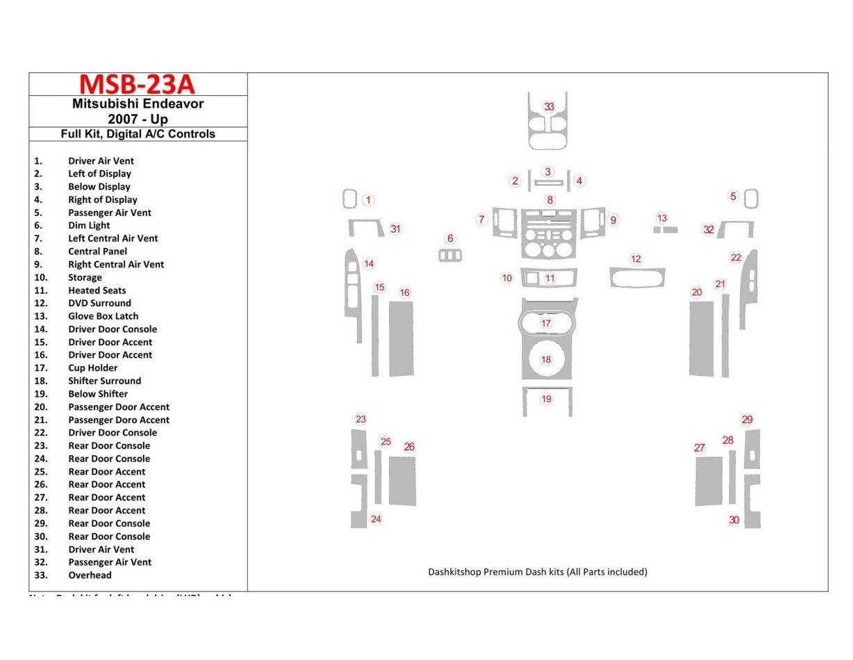 Mitsubishi Endeavor 2007-UP Full Set, Automatic AC BD Interieur Dashboard Bekleding Volhouder