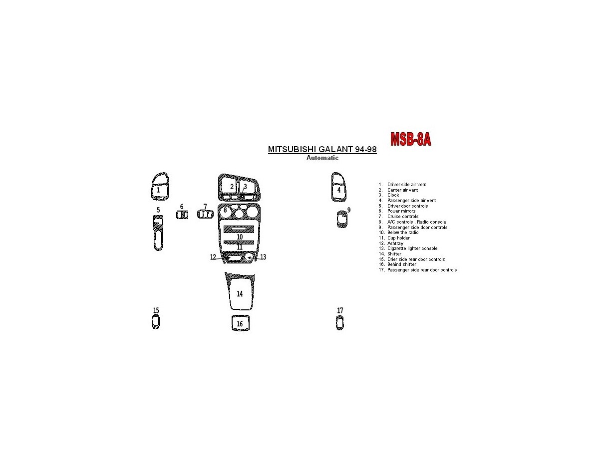 Mitsubishi Galant 1994-1998 Automatic Gear, 17 Parts set BD Interieur Dashboard Bekleding Volhouder