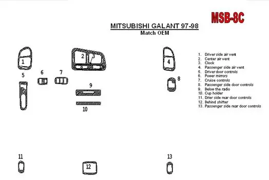 Mitsubishi Galant 1994-1998 Voll Satz, 13 Parts set BD innenausstattung armaturendekor cockpit dekor - 1- Cockpit Dekor Innenrau