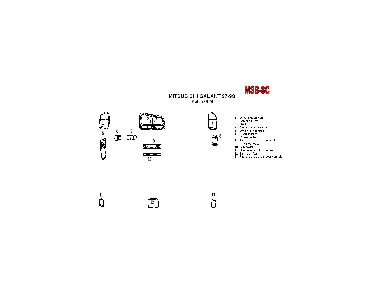 Mitsubishi Galant 1994-1998 Voll Satz, 13 Parts set BD innenausstattung armaturendekor cockpit dekor - 1- Cockpit Dekor Innenrau