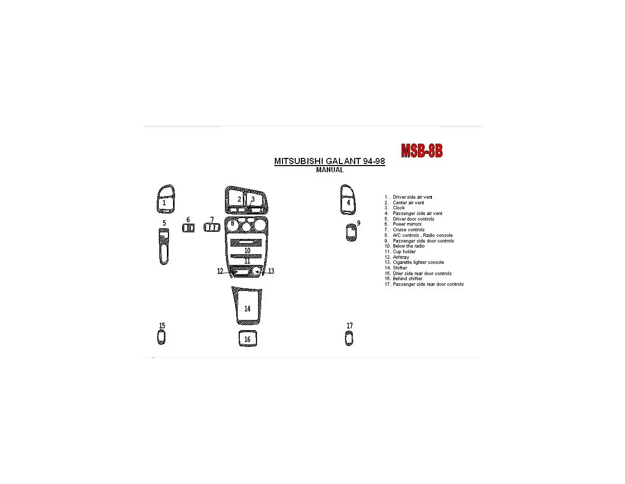 Mitsubishi Galant 1994-1998 Manual Gearbox, mission, 17 Parts set Interior BD Dash Trim Kit