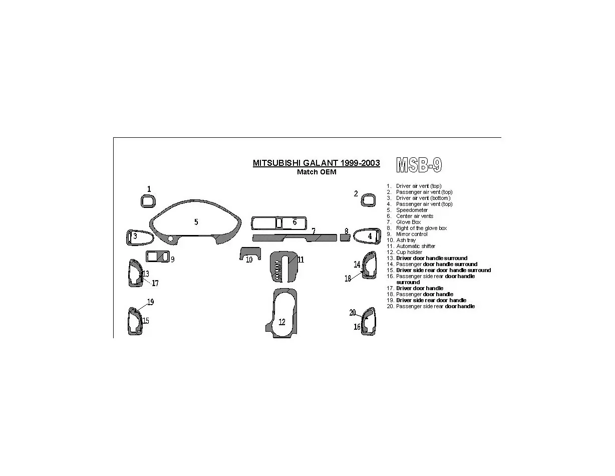 Mitsubishi Galant 1999-2003 OEM Compliance BD Kit la décoration du tableau de bord - 1 - habillage decor de tableau de bord