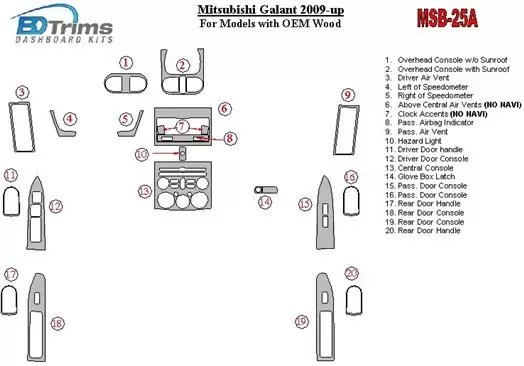 Mitsubishi Galant 2009-UP For Models With OEM Wood Kit BD Interieur Dashboard Bekleding Volhouder