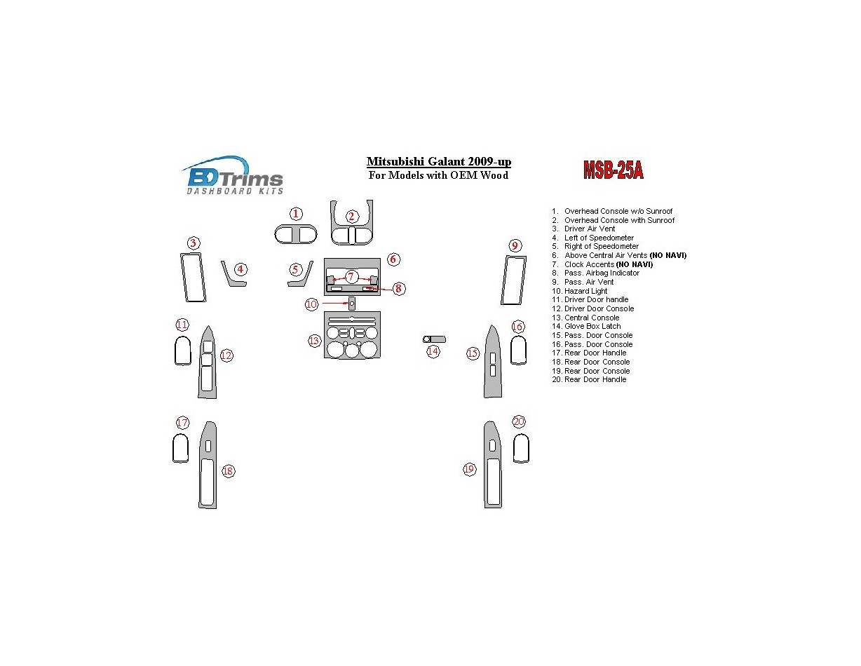 Mitsubishi Galant 2009-UP For Models With OEM Wood Kit Cruscotto BD Rivestimenti interni