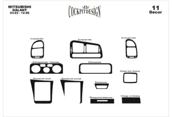 Mitsubishi Galant VII 03.93-12.96 3M 3D Interior Dashboard Trim Kit Dash Trim Dekor 11-Parts