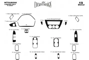 Mitsubishi Lancer 06.02-12.09 3M 3D Interior Dashboard Trim Kit Dash Trim Dekor 19-Parts