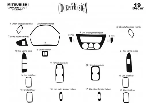 Mitsubishi Lancer 06.02-12.09 3M 3D Interior Dashboard Trim Kit Dash Trim Dekor 19-Parts