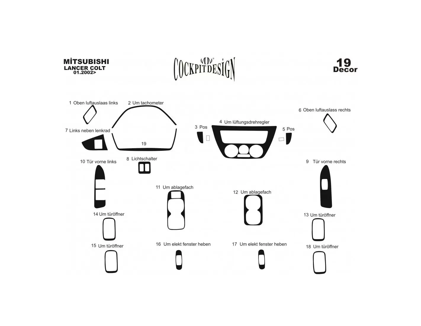 Mitsubishi Lancer 06.02-12.09 3M 3D Interior Dashboard Trim Kit Dash Trim Dekor 19-Parts