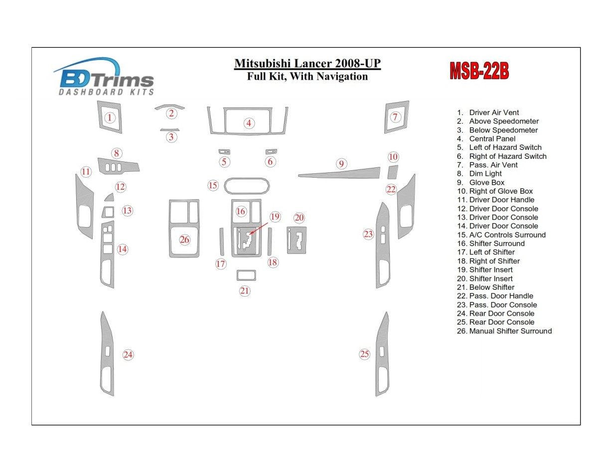 Mitsubishi Lancer 2008-UP Voll Satz, With NAVI BD innenausstattung armaturendekor cockpit dekor - 1- Cockpit Dekor Innenraum