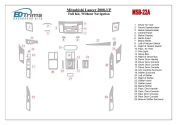 Mitsubishi Lancer 2008-UP Full Set, Without NAVI BD Interieur Dashboard Bekleding Volhouder
