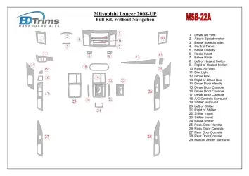 Mitsubishi Lancer 2008-UP Full Set, Without NAVI Interior BD Dash Trim Kit