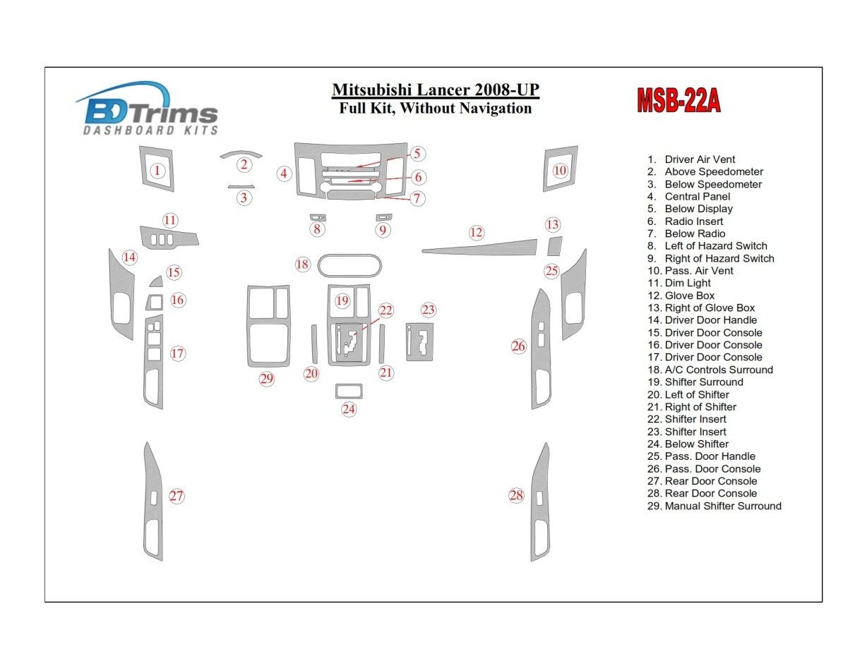 Mitsubishi Lancer 2008-UP Voll Satz, Without NAVI BD innenausstattung armaturendekor cockpit dekor - 1- Cockpit Dekor Innenraum