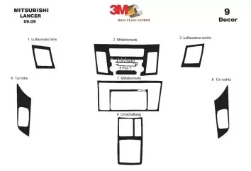 Mitsubishi Lancer CY2A–CZ4A 01.2010 3M 3D Interior Dashboard Trim Kit Dash Trim Dekor 9-Parts