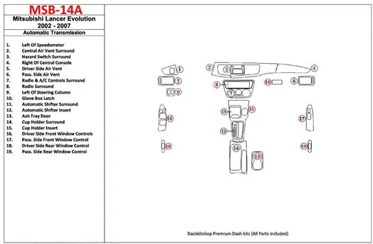 Mitsubishi Lancer Evolution 2002-2007 Automatic Gear Interior BD Dash Trim Kit