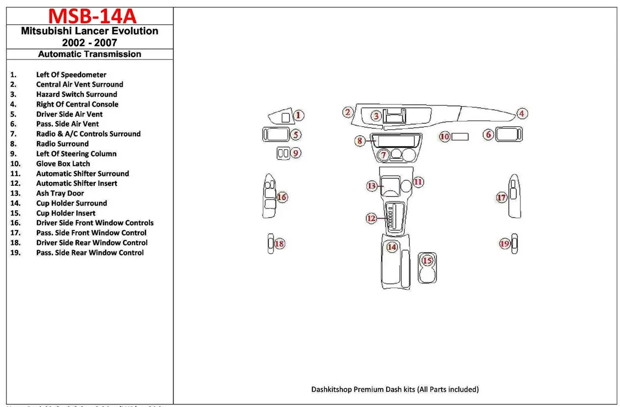 Mitsubishi Lancer Evolution 2002-2007 Automatic Gear BD innenausstattung armaturendekor cockpit dekor - 1- Cockpit Dekor Innenra