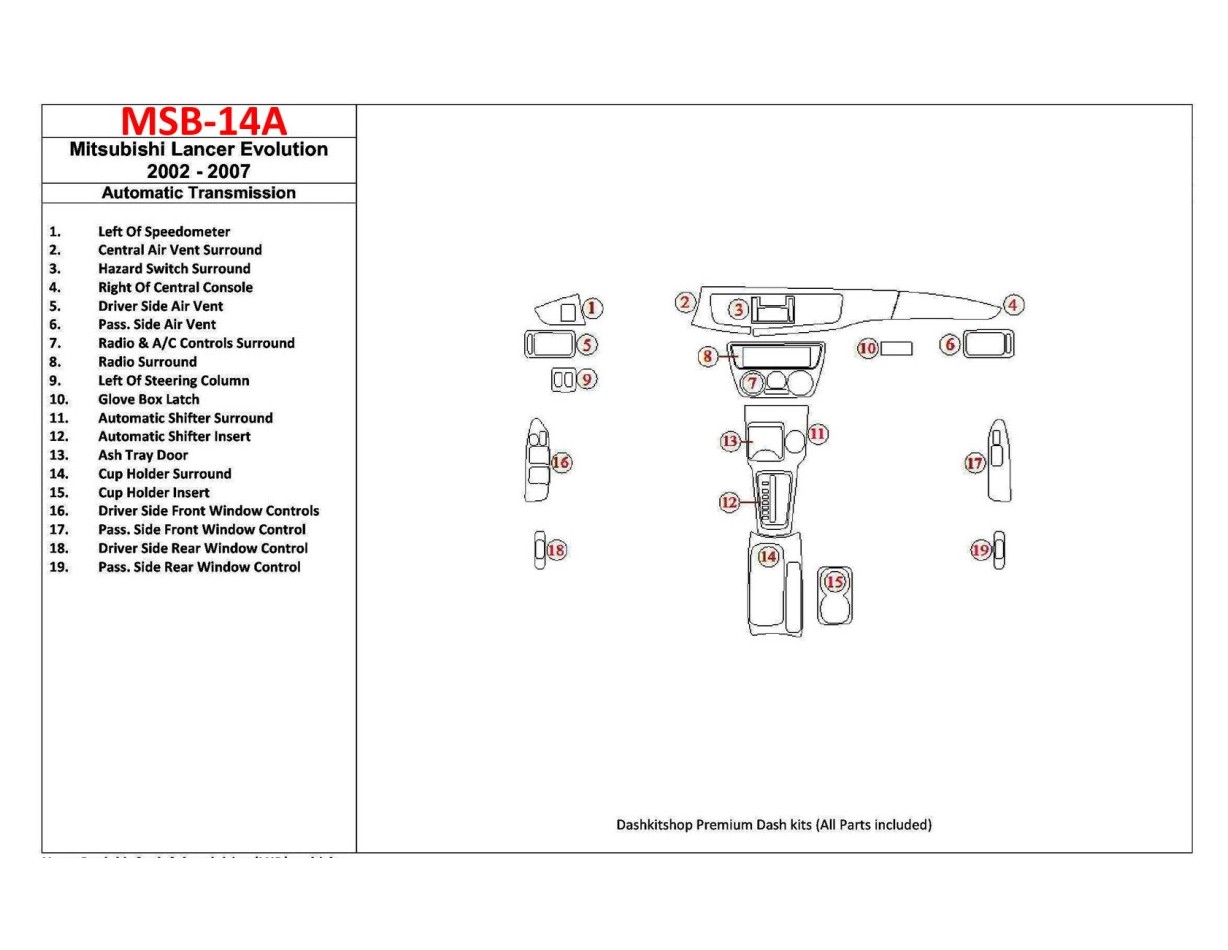 Mitsubishi Lancer Evolution 2002-2007 Automatic Gear BD Interieur Dashboard Bekleding Volhouder