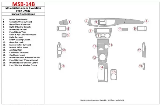 Mitsubishi Lancer Evolution 2002-2007 Manual Gear Box Decor de carlinga su interior